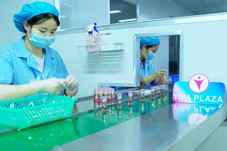 Cosmetics packaging line with YIFA PLAZA branding at a selected supplier facility